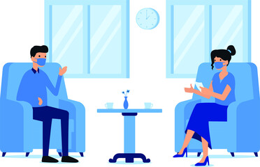 Masked HRD woman interviewing her new employee at office