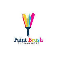 Abstract vector painting brush and colorful paint splash icon, emblem, logo design with color alternative and greyscale version. Editable EPS format design element, arts and crafts concept.