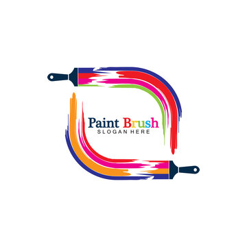 Abstract vector painting brush and colorful paint splash icon, emblem, logo design with color alternative and greyscale version. Editable EPS format design element, arts and crafts concept.