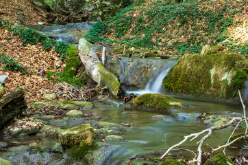 A small waterfall in the forest. Long exposure