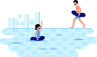 Man and woman are enjoying their time at swimming pool together