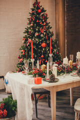christmas table with christmas tree