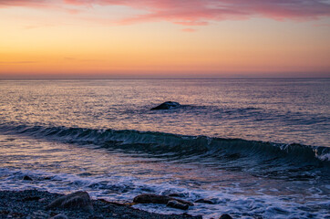 Meet the sunrise on the sea. Warm light