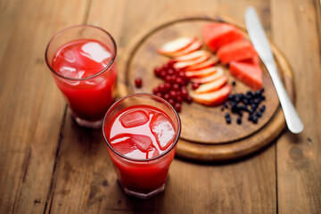Fresh summer cocktails with fruit on the table