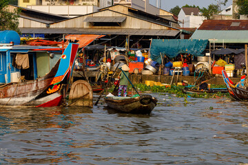 The floating market in the Mekong Delta in Vietnam	