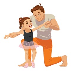 father teaching daughter ballet