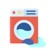 plumber icons related washing machine with leaking water vector in flat style,