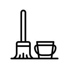 plumber icons related basket with brush and stick for cleaning vector in lineal style,