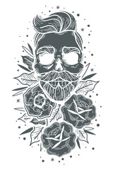 skull roses vertical illustration
