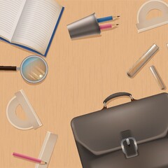 Flatlay of briefcase and stationeries.