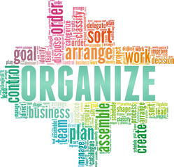 Organize vector illustration word cloud isolated on a white background.