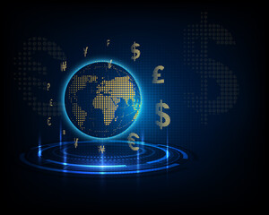 Currency exchange technology Blue abstract speed network illustration