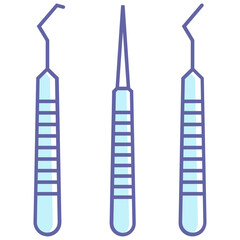 Dental Surgery Steel Equipment Design, Multiple types of Hooks and Remover Vector Color Icon design 