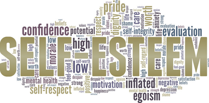 Self-esteem vector illustration word cloud isolated on a white background.