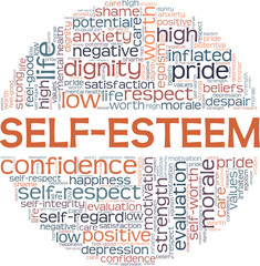 Self-esteem vector illustration word cloud isolated on a white background.