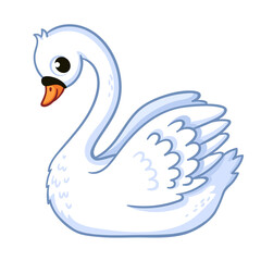 Cute swan in cartoon style. Vector illustration with a beautiful bird.