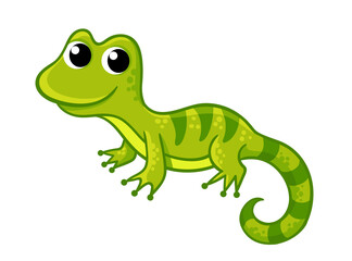 Little funny green lizard in a cartoon style. Vector illustration with cute animals.