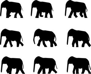 歩く象のシンプルなシルエットイラスト