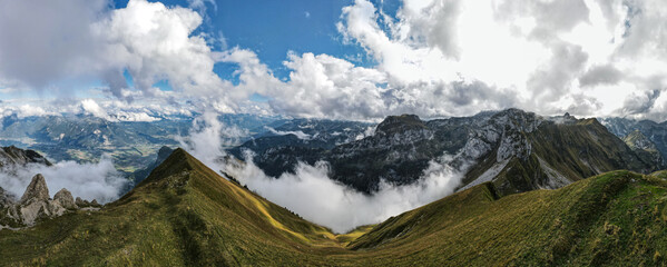 Panorama picture taken from the  Grammont, 2172 meters, Switzerland. 