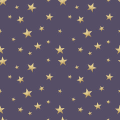 Magic Golden, Stars On Dark Blue Background Glitter Seamless Pattern Digital Paper 12' x 12' high resolution 300 dpi smyk