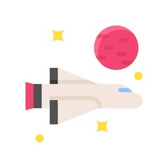 space related rocket ship with saturn and circles vector in flat style,