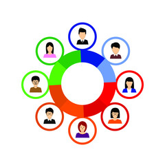 people inside colorful circles, infographic