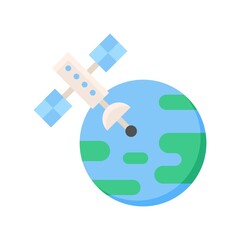 space or planet related earth or wrold globe with satellite vector in flat style,