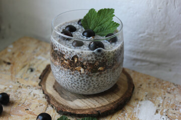 blueberry yogurt with blackberries and chia seeds