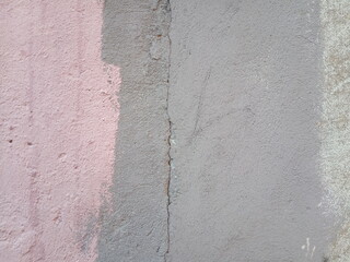 scarlet pink and gray paint old cracked concrete background, cement wall background