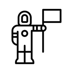space related boy or character with space suit and flag in hand vector in lineal style,