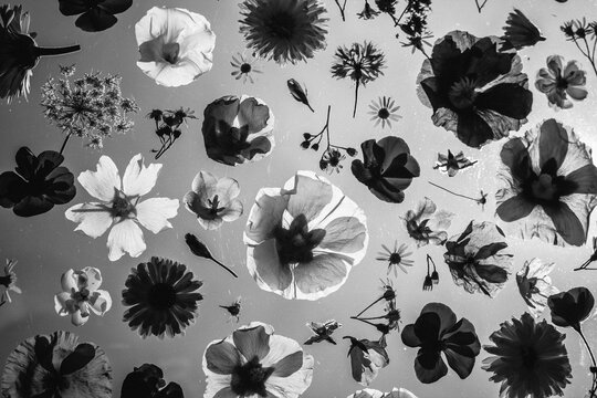Black and white blooming flower pattern background