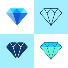Fototapeta na wymiar Diamond icon set in flat and line style