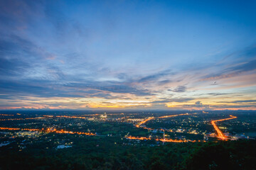Obraz premium Sunset time city scape view of Nongbualamphu province,Thailand.