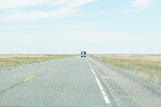 Recreational vehicle on endless rural road