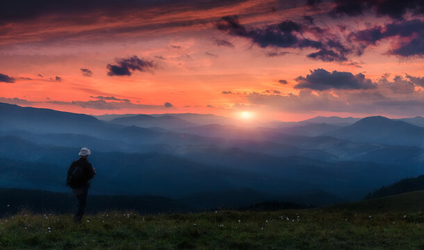 Wonderful Colorful landscape during sunset. Stunning mountain scenery with picturesque sky. Amazing natural background.  Picture of wild area. Unsurpassed sunrise in the mountains. travel concept.