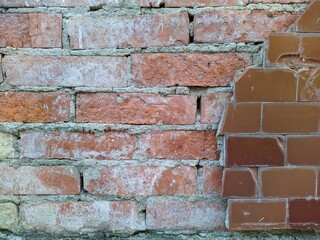texture and background of old and red bricks wall