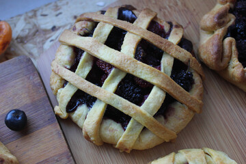 blueberry pie on table