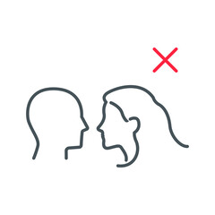 Do not kiss color line icons, coronavirus and covid-19, kissing prohibited sign, vector graphics, a linear icon on a white background, eps 10