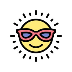 summer holiday related sun with glasses and smile face circle vector with editable stroke,