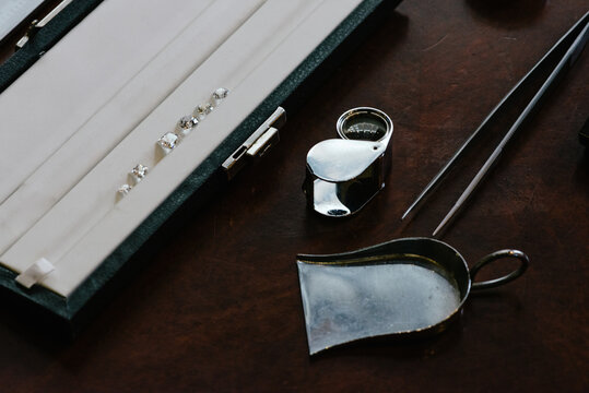 Diamonds on display in jeweler's shop