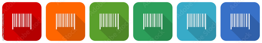 Poster barcode icon set, flat design vector illustration in 6 colors options for webdesign and mobile appli