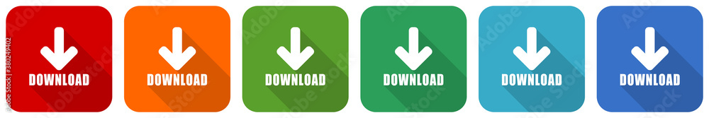 Poster Download icon set, flat design vector illustration in 6 colors options for webdesign and mobile applications