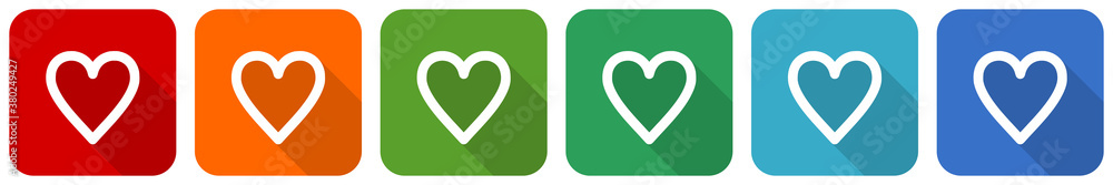Leinwandbilder heart icon set, flat design vector illustration in 6 colors options for webdesign and mobile applica