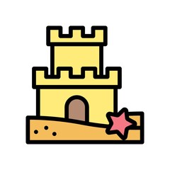 summer holiday related summer castel with sand and star vector with editable stroke,
