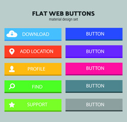 Flat Web Button Set Material Design 2020 Vector