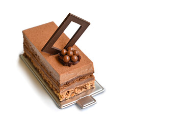 Chocolate mousse cake on white background - isolated
