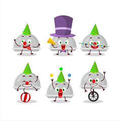Cartoon character of silver cloche with various circus shows
