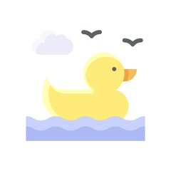summer holiday related duck on water and birds, clod with water waves vector in flat style,
