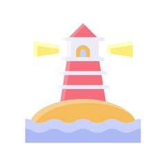 summer holiday related light house on sand with lights with water waves vector in flat style,
