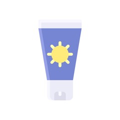 summer holiday related sun cream or lotion bottle with sun vector in flat style,